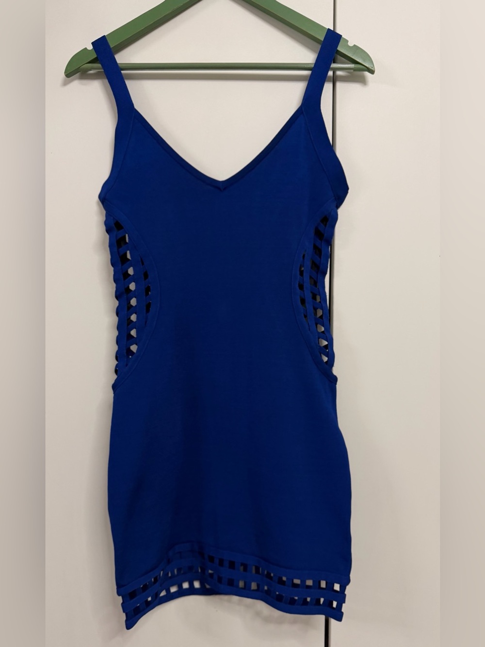 Bebe Royal Blue Bandage Mini Dress Side Lattice Cutout Bodycon M